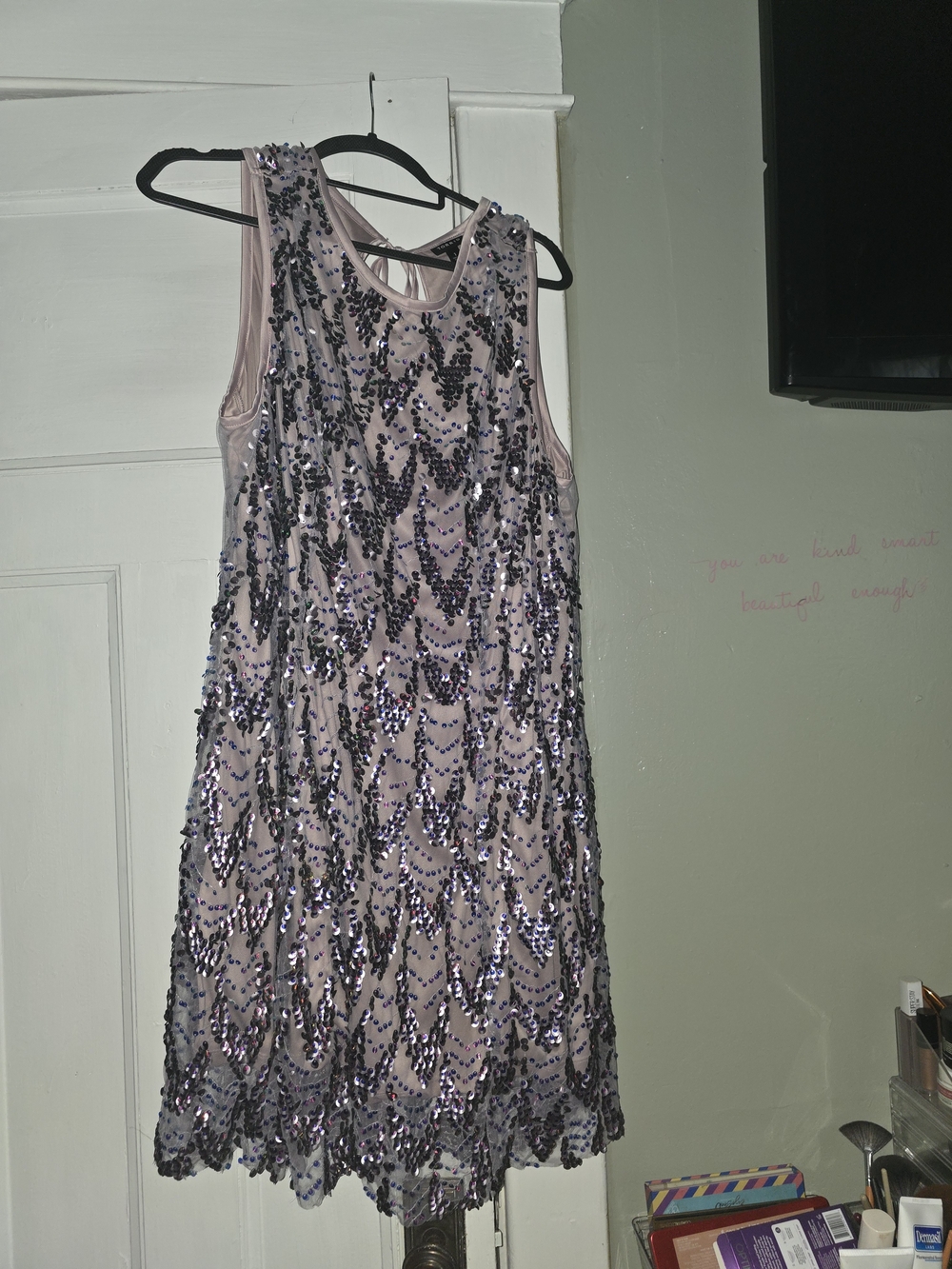 Sleeveless Lavender Sequin Overlay Dress